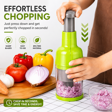 VANTIXO Press Chop Pro – Manual Vegetable Chopper with Stainless Steel Blades