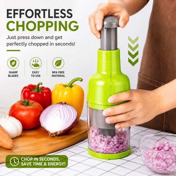 VANTIXO Press Chop Pro – Manual Vegetable Chopper with Stainless Steel Blades